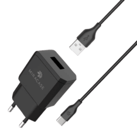 מטען קיר + כבל MIRACASE MWCS240 2.4A Type C שחור
